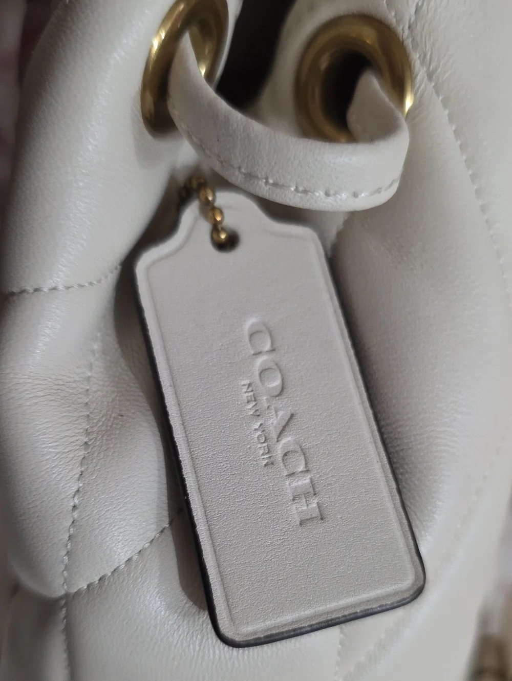 Coach Tabby Quilted Chalk Leather Shoulder Bag with Gold Chain Strap